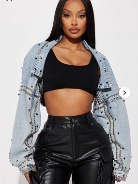 Hollywood studded denim jacket -Light blue wash